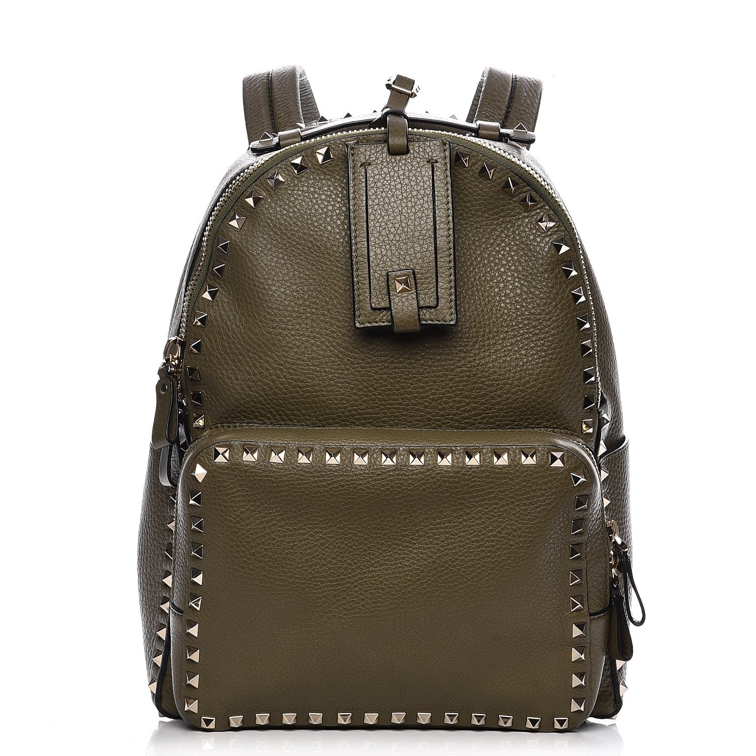 Valentino Garavani Grained Calfskin Medium Rockstud Backpack Army Green 1 of 8