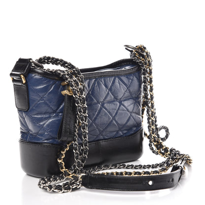 Chanel Aged Calfskin Quilted Small Gabrielle Hobo Navy Black 3 of 10