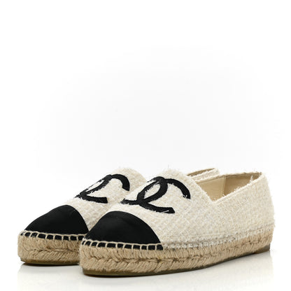 Chanel Tweed Grosgrain CC Espadrilles 38 White Black 3 of 10