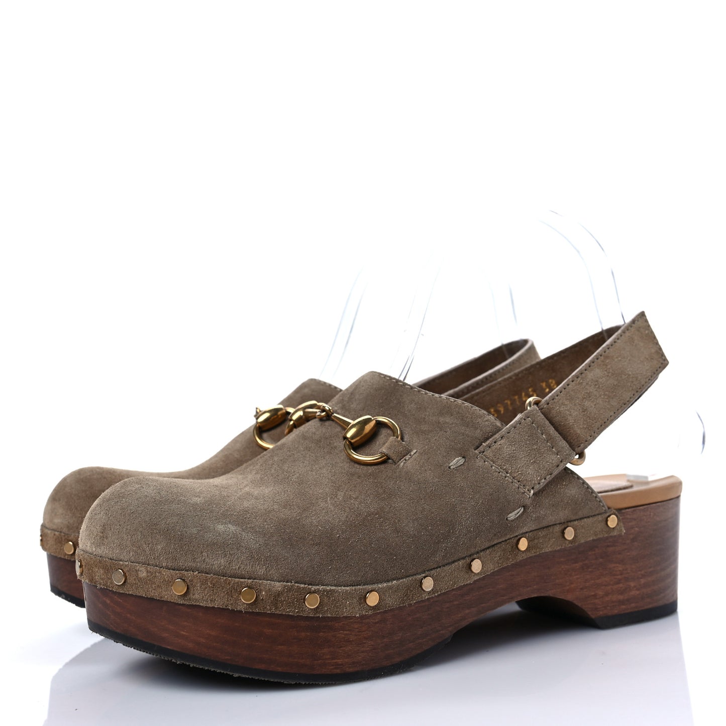 Suede Horsebit Amstel Slingback Clogs 38 Taupe