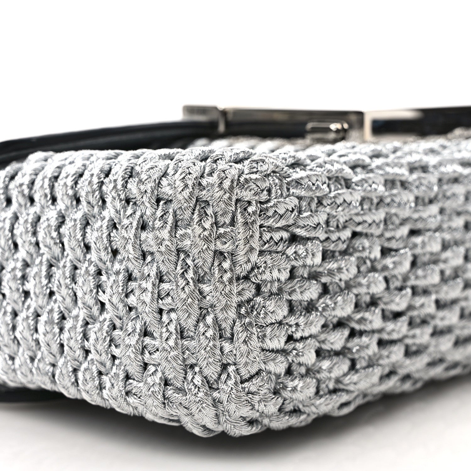 Tom Ford Calfskin Woven Satin Medium 001 Chain Shoulder Bag Silver 7 of 9