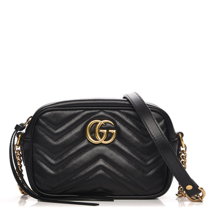 Gucci Calfskin Matelasse Mini GG Marmont Chain Shoulder Bag Black 1 of 7
