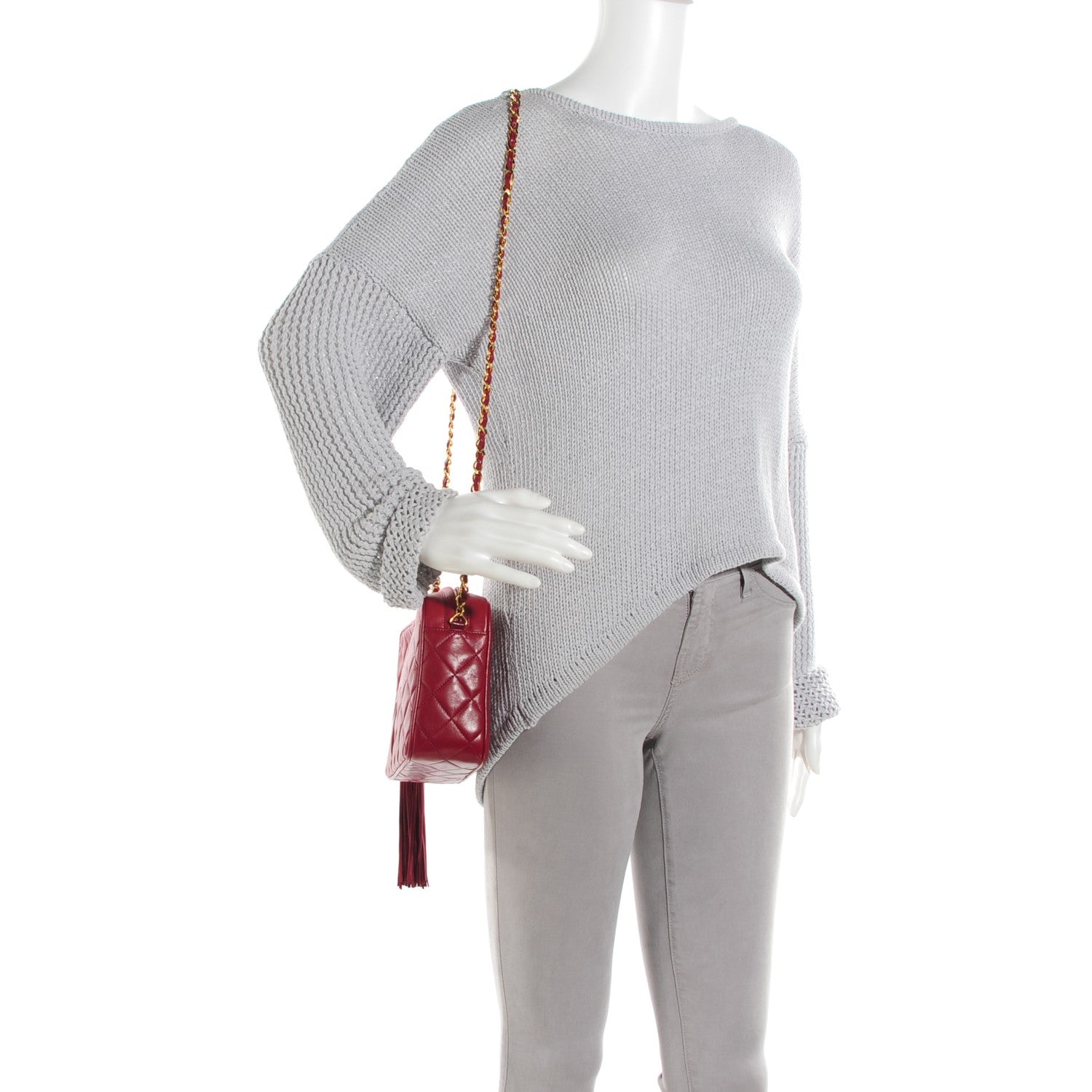 Chanel Lambskin Quilted Tassel Camera Case Red 2 of 8