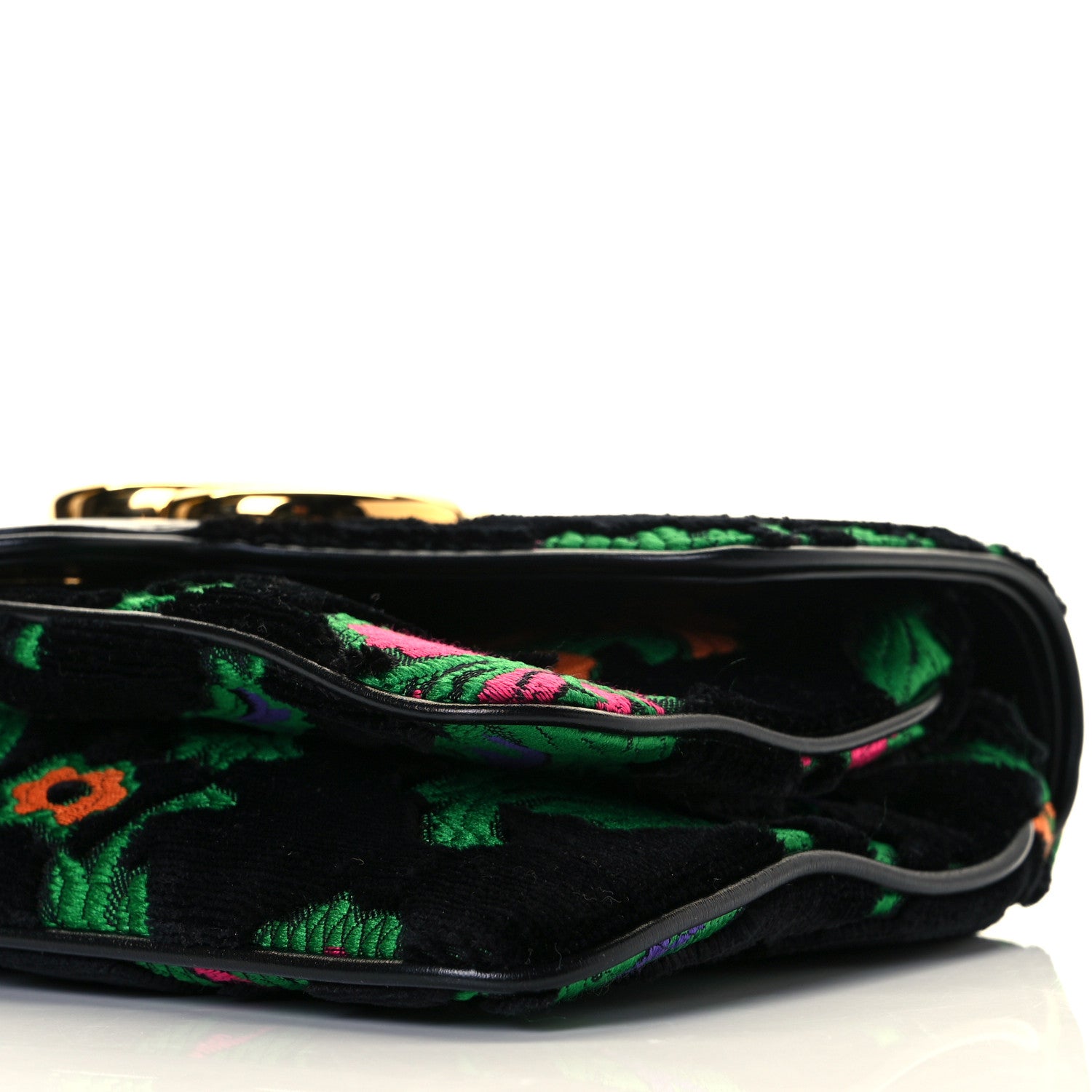 Gucci Velvet Jacquard Floral Embroidered Small Arli Flap Shoulder Bag Black Green Multicolor 23 of 27