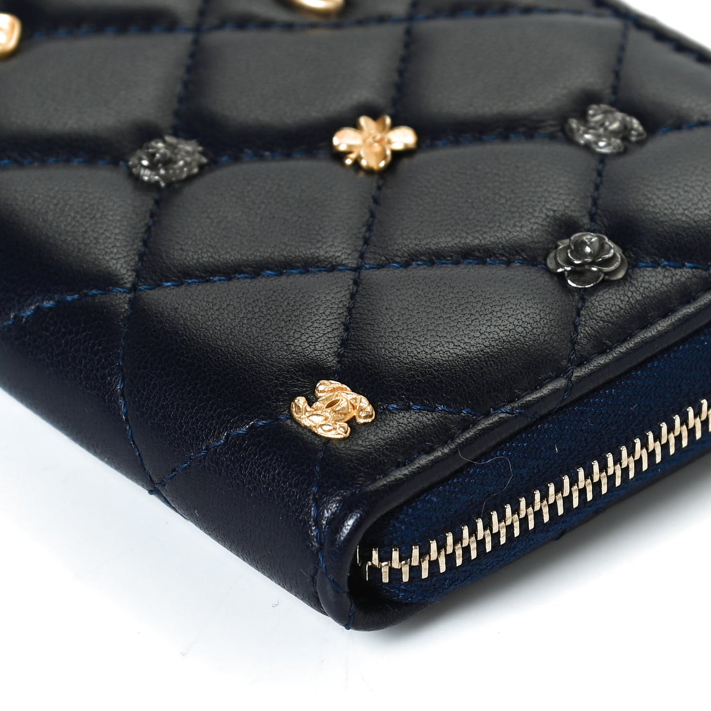 Lambskin Quilted Small Lucky Charms Zip Around Wallet Navy