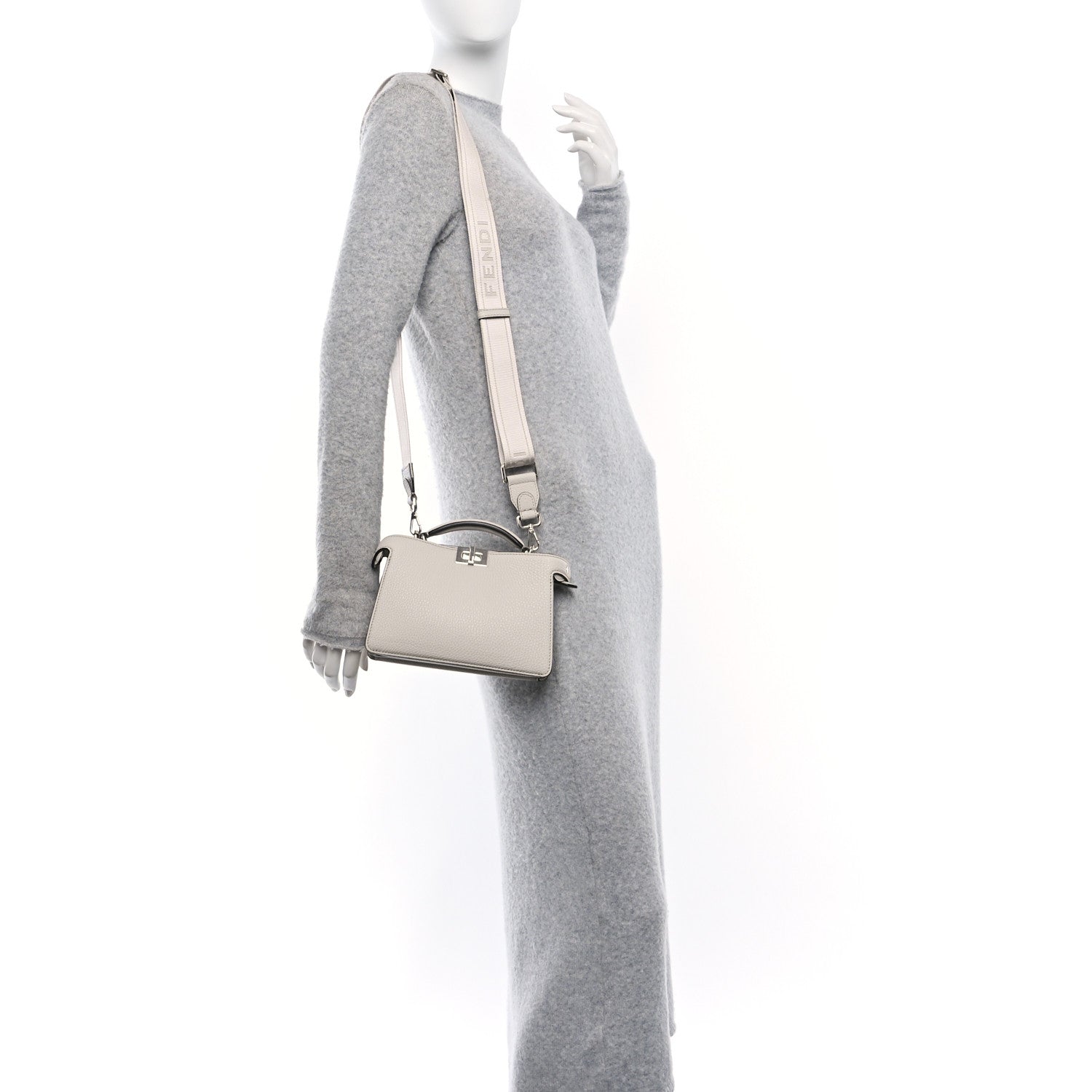 Fendi Cuoio Romano Vitello Cover Bi-Color Peekaboo I See U X Cross Satchel Ghiaia Oliva 2 of 11
