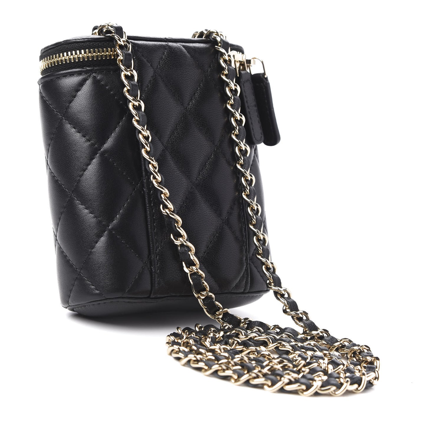 Lambskin Quilted Small Vertical Coco Beauty Vanity Case With Chain Black