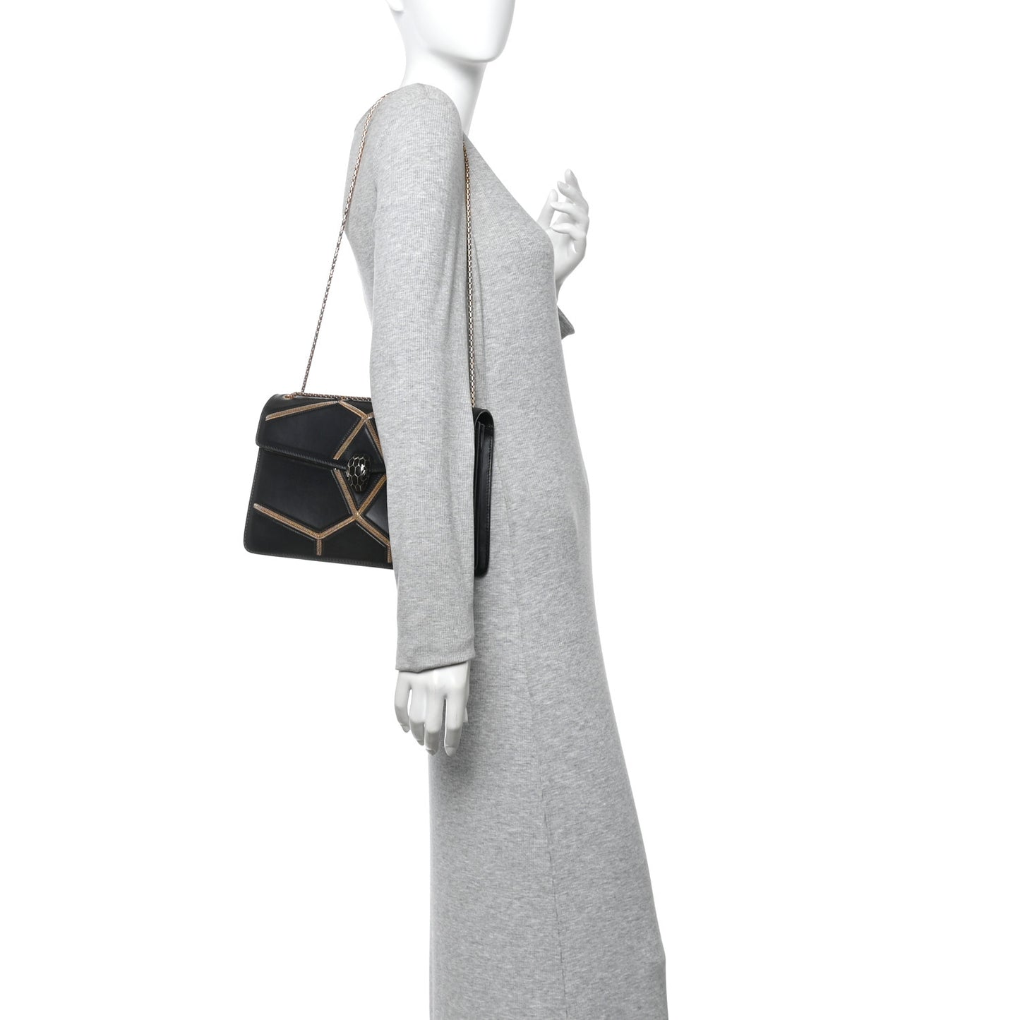 Calfskin Glam Rebel Serpenti Forever Shoulder Bag Black