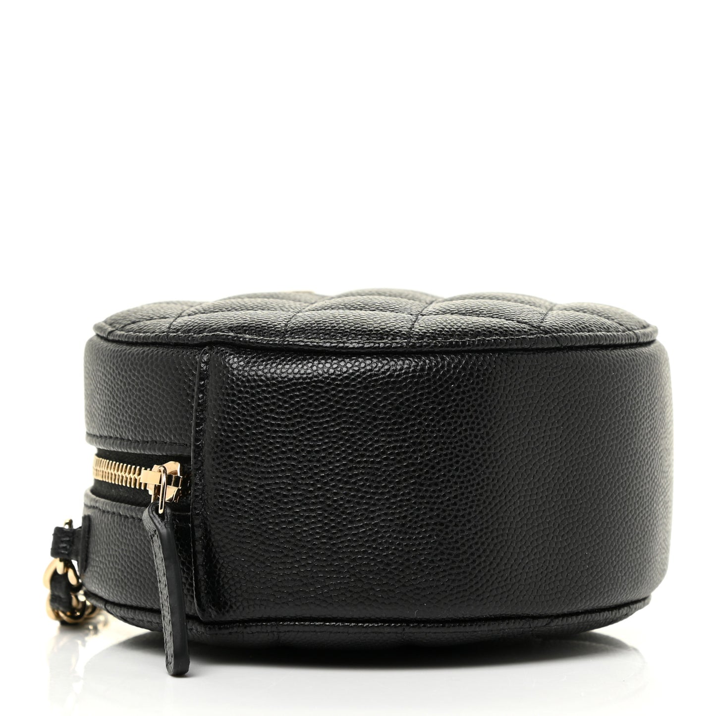 Caviar Quilted Round Clutch With Chain Black
