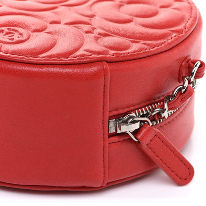 Chanel Lambskin Camellia Quilted Round Clutch With Chain Red 9 of 11