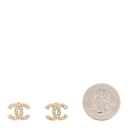 Chanel Pearl Crystal CC Stud Earrings Gold 2 of 5