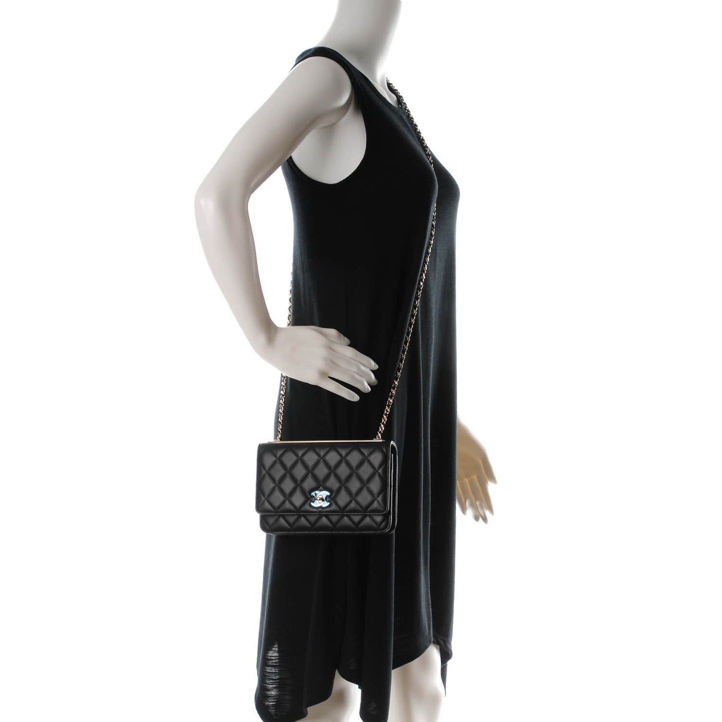 Lambskin Quilted Trendy CC Wallet On Chain WOC Black