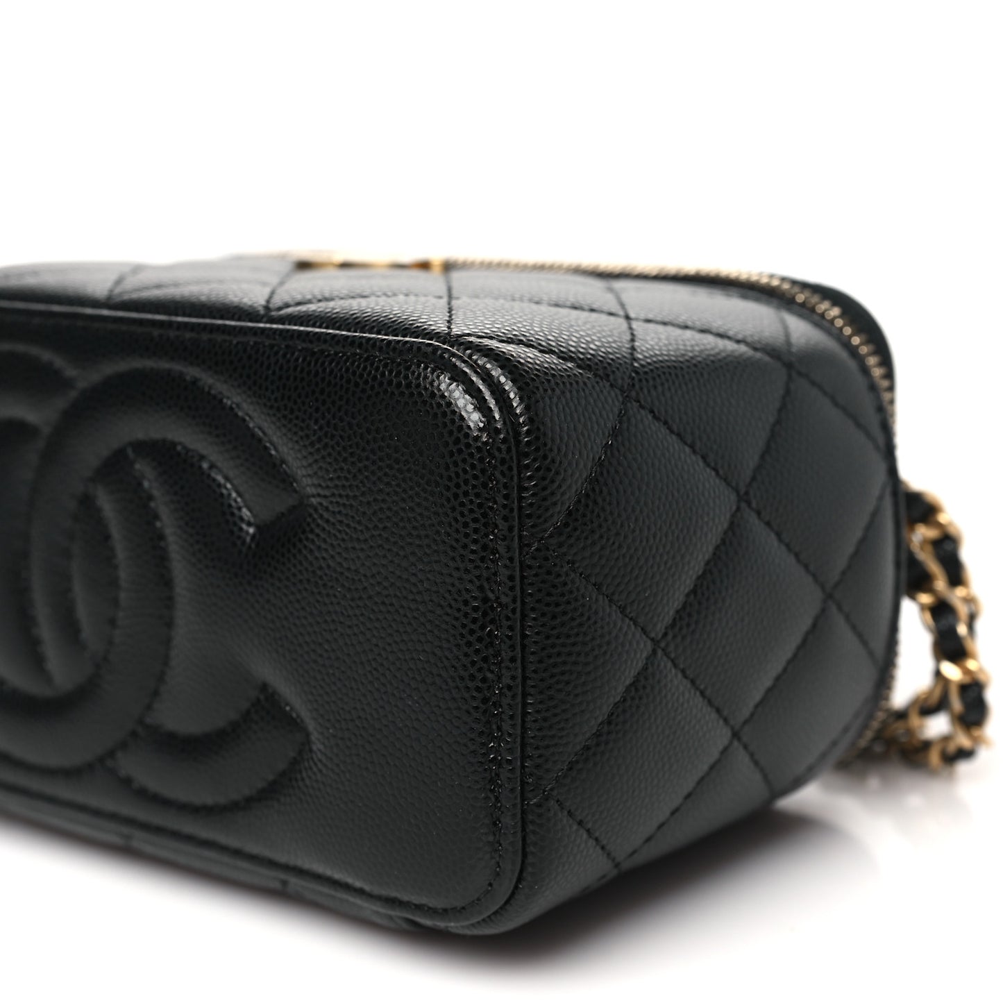 Caviar Quilted Coco Bracelet Vanity Case With Chain Black