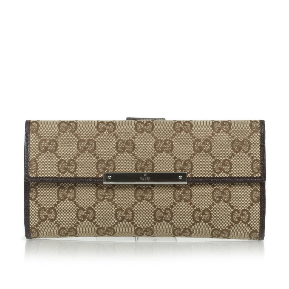 Monogram Metal Bar Continental Flap Wallet Beige Ebony Dark Brown
