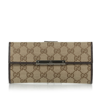 Gucci Monogram Metal Bar Continental Flap Wallet Beige Ebony Dark Brown 1 of 14