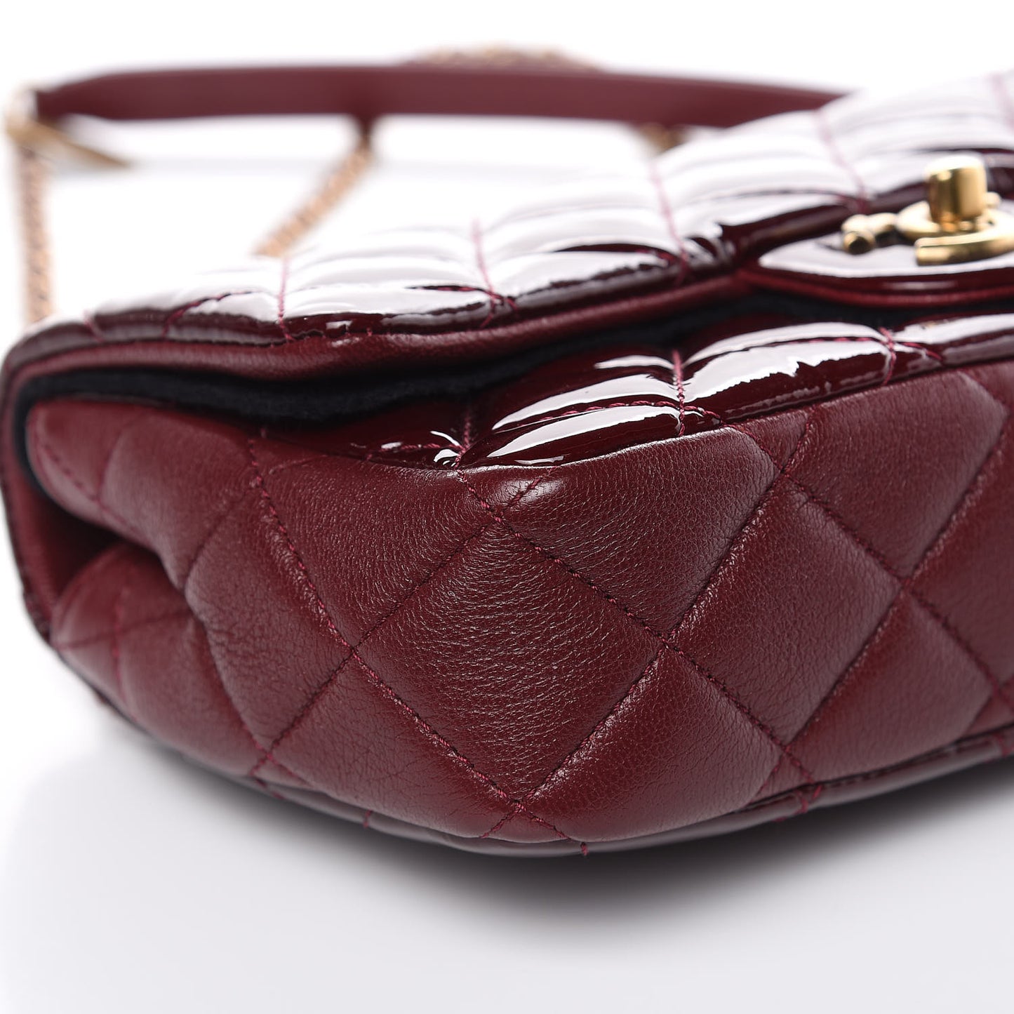 Patent Goatskin Quilted Medium CC Eyelet Flap Burgundy