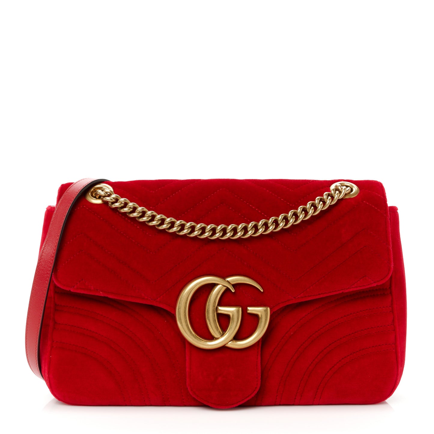 Velvet Matelasse Medium GG Marmont Shoulder Bag Hibiscus Red