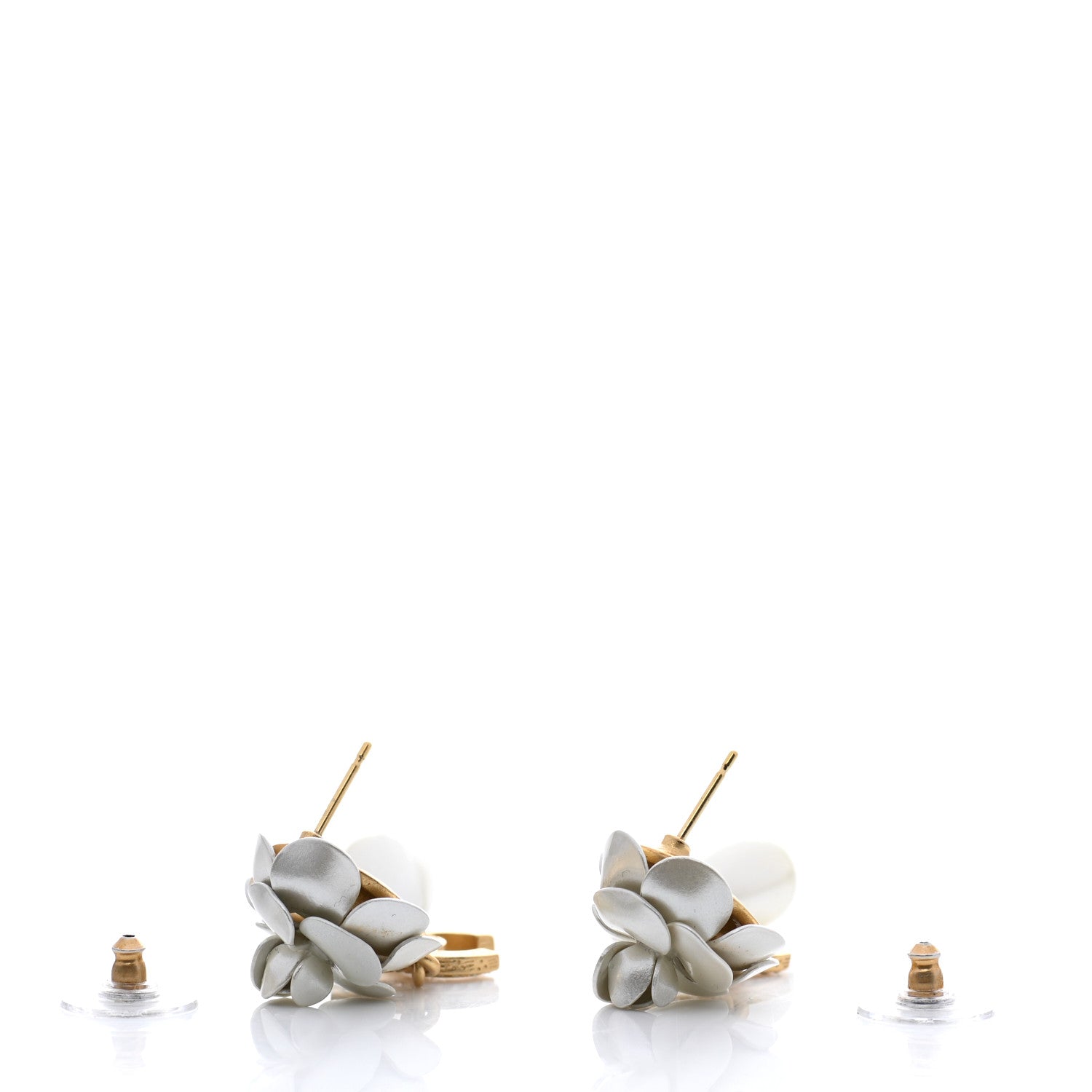 Chanel Metal Crystal Pearl 90s Camellia CC Drop Earrings Gold 3 of 5