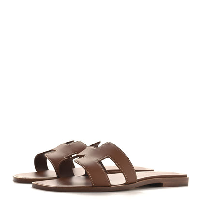 Hermes Box Calfskin Oran Sandals 38 Gold 4 of 10