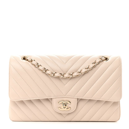 Chanel Caviar Chevron Quilted Medium Double Flap Beige 1 of 12
