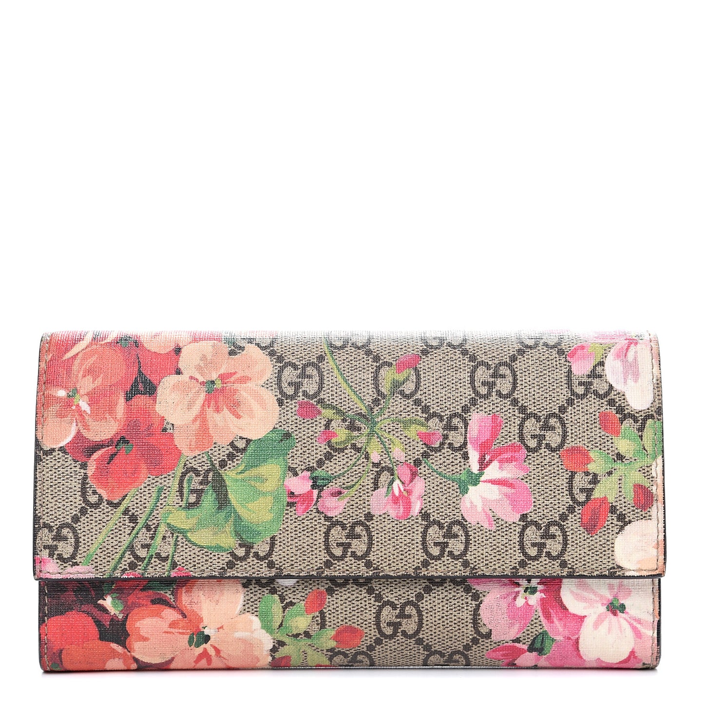 GG Supreme Monogram Blooms Continental Wallet Beige Multicolor Dry Rose