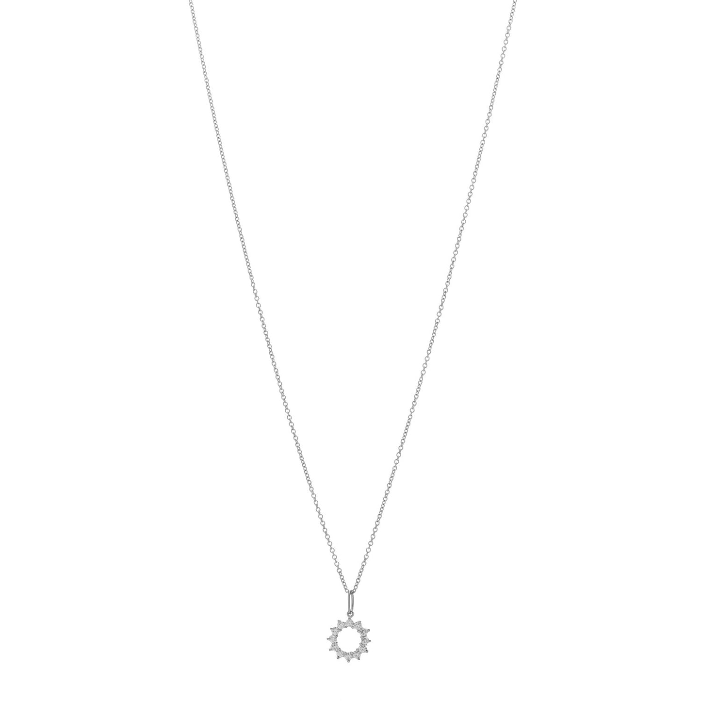 Platinum 18K White Gold Diamond Mini Open Circle Pendant Necklace