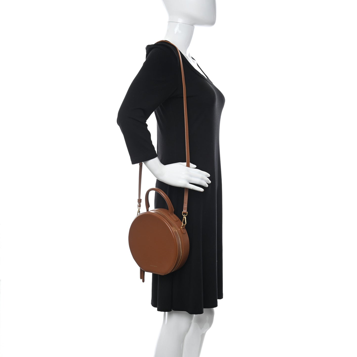 Calfskin Circle Crossbody Bag Camello
