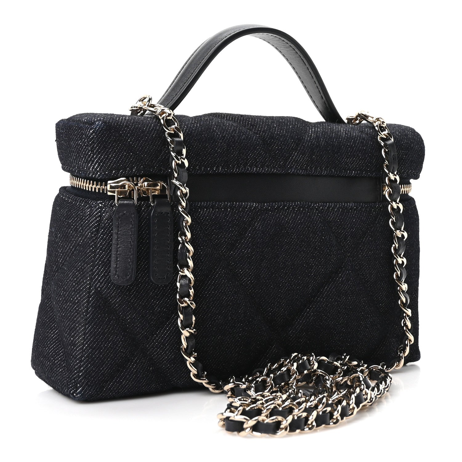 Chanel Denim Quilted Top Handle Slim Vanity Case With Chain Dark Blue 3 of 10