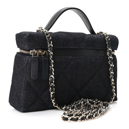 Chanel Denim Quilted Top Handle Slim Vanity Case With Chain Dark Blue 3 of 10