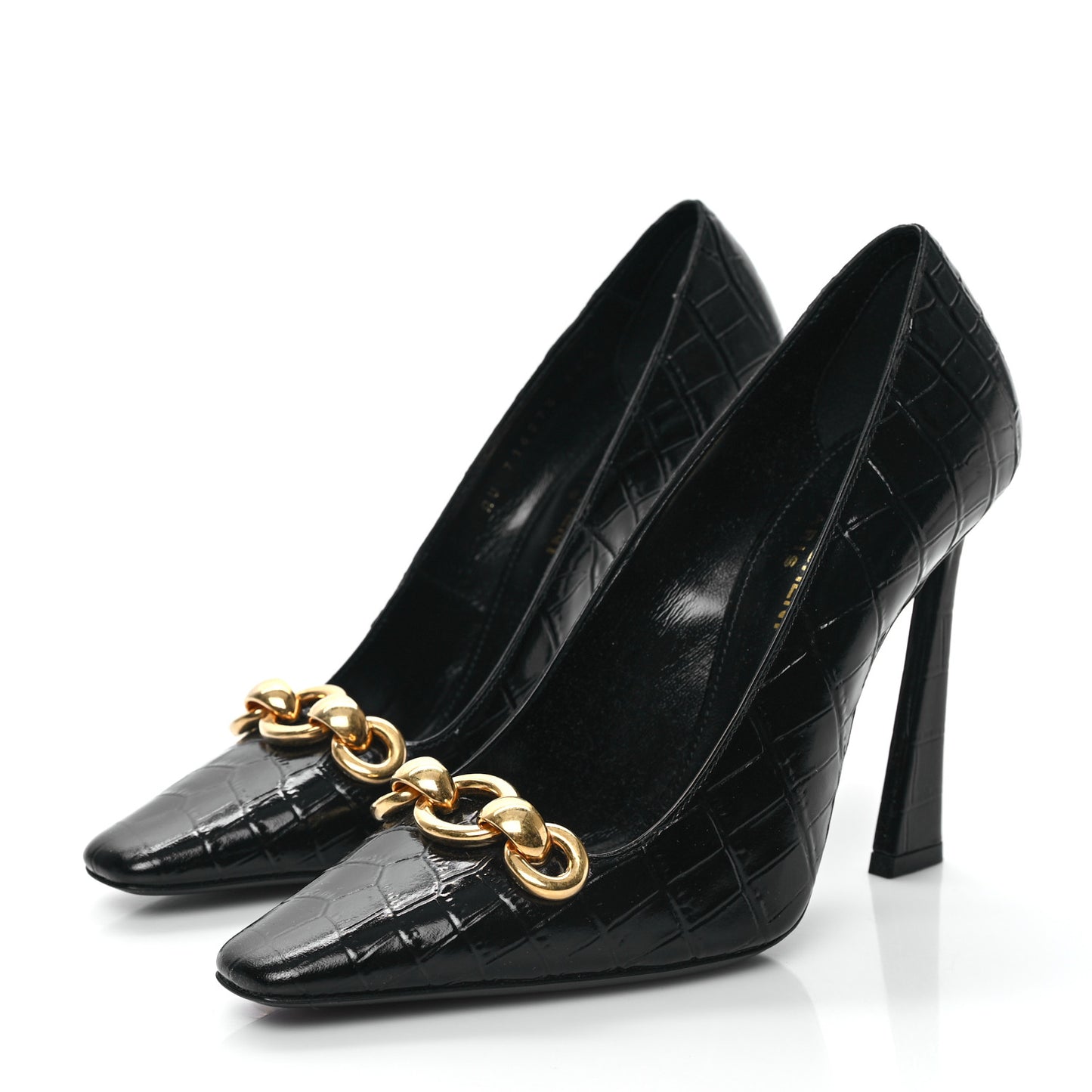 Calfskin Crocodile Embossed Silvana 110mm Pumps 35.5 Black