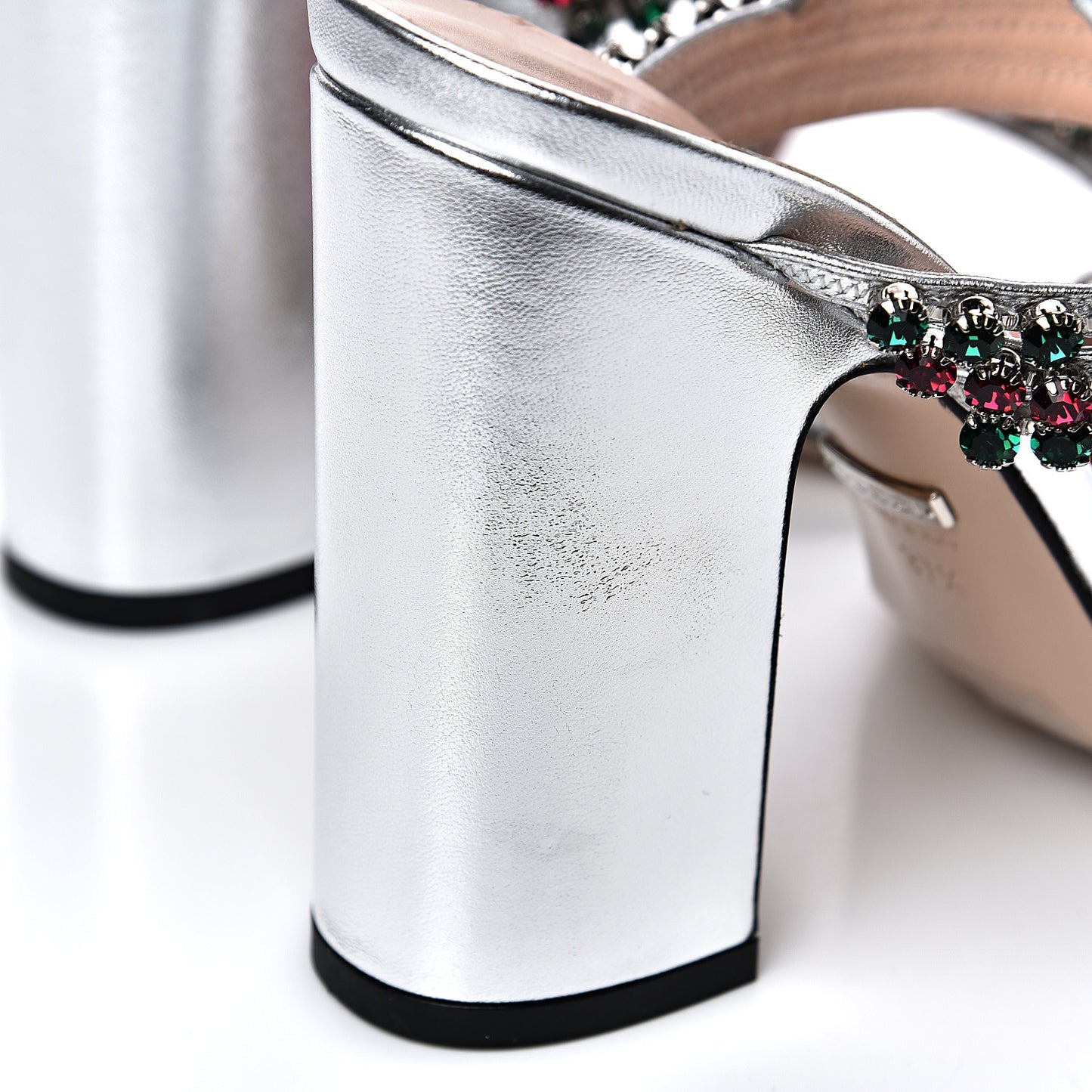 Nappa Silk Crystal Bertie High Heel Sandals 37.5 Argento
