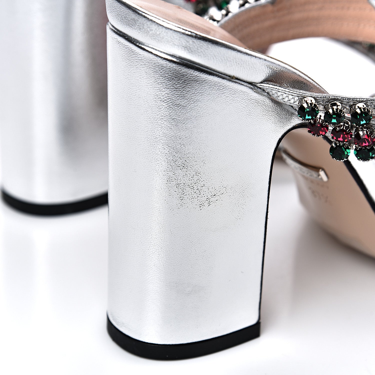Gucci Nappa Silk Crystal Bertie High Heel Sandals 37.5 Argento 8 of 9