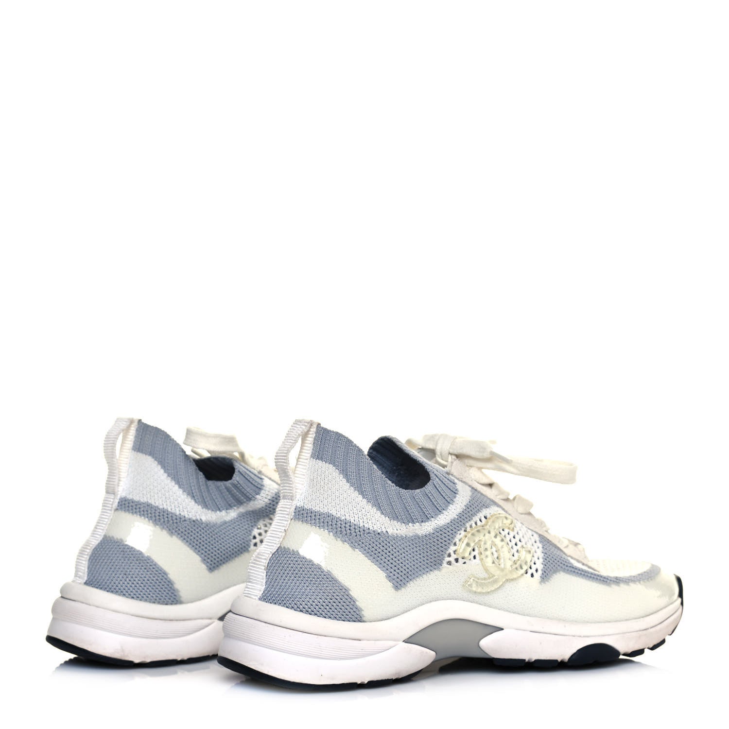 Chanel Fabric Suede Calfskin Stretch CC Sneakers 36 White Grey 4 of 9