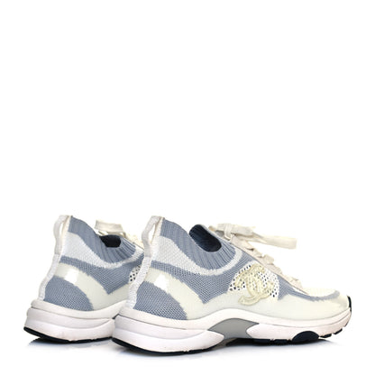 Chanel Fabric Suede Calfskin Stretch CC Sneakers 36 White Grey 4 of 9