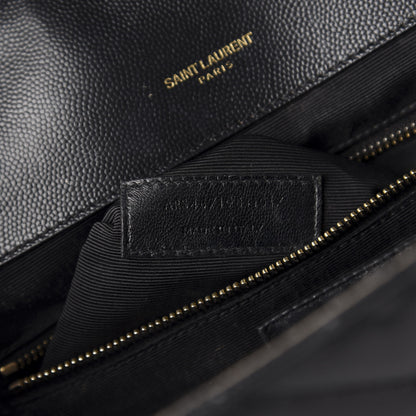 Saint Laurent Grain De Poudre Matelasse Chevron Large Monogram Satchel Black 12 of 17