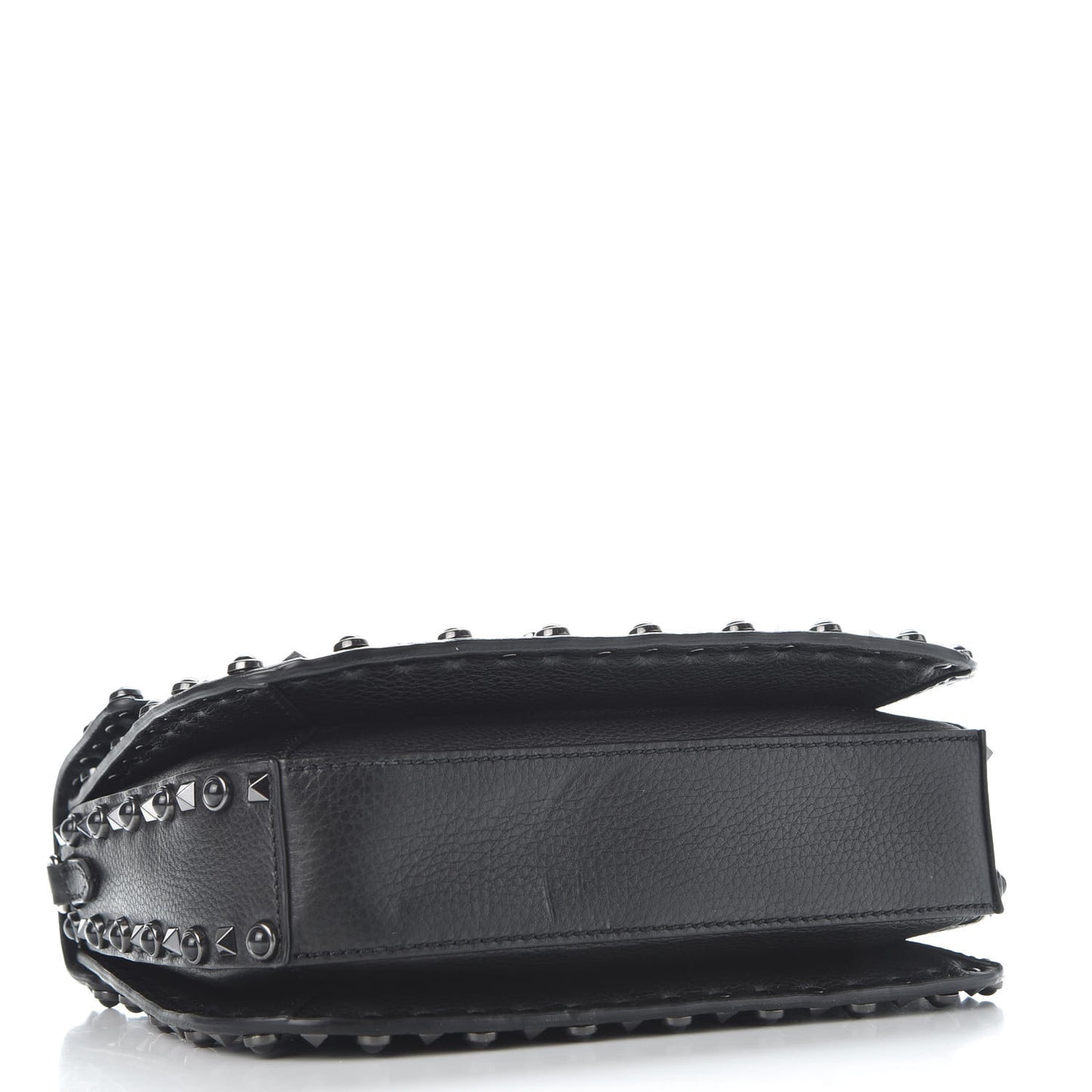 Calfskin Beaded Medium Guitar Strap Rockstud Rolling Flap Saddle Bag Black