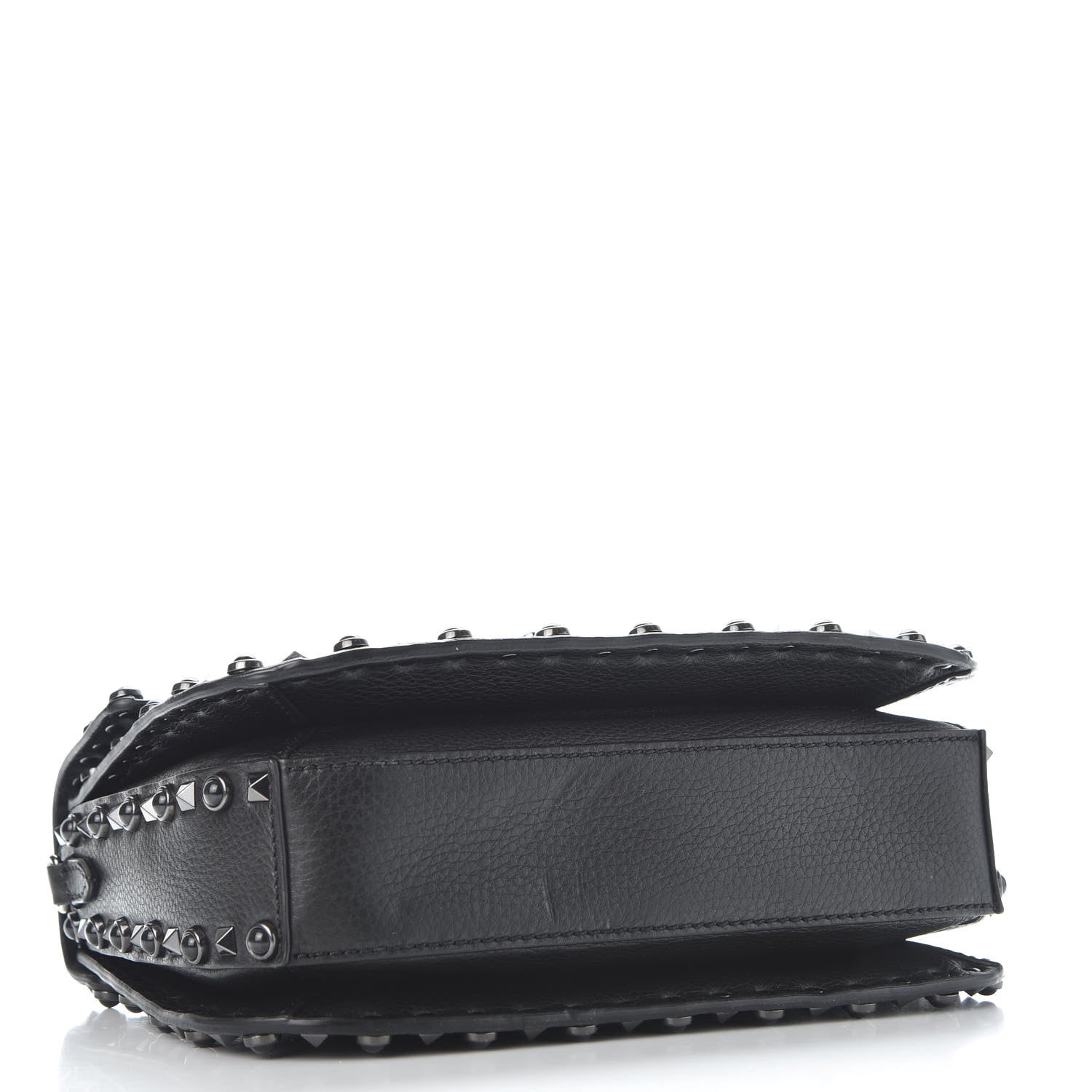Valentino Garavani Calfskin Beaded Medium Guitar Strap Rockstud Rolling Flap Saddle Bag Black 3 of 9