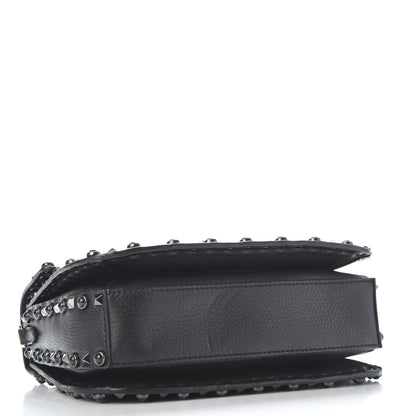 Valentino Garavani Calfskin Beaded Medium Guitar Strap Rockstud Rolling Flap Saddle Bag Black 3 of 9