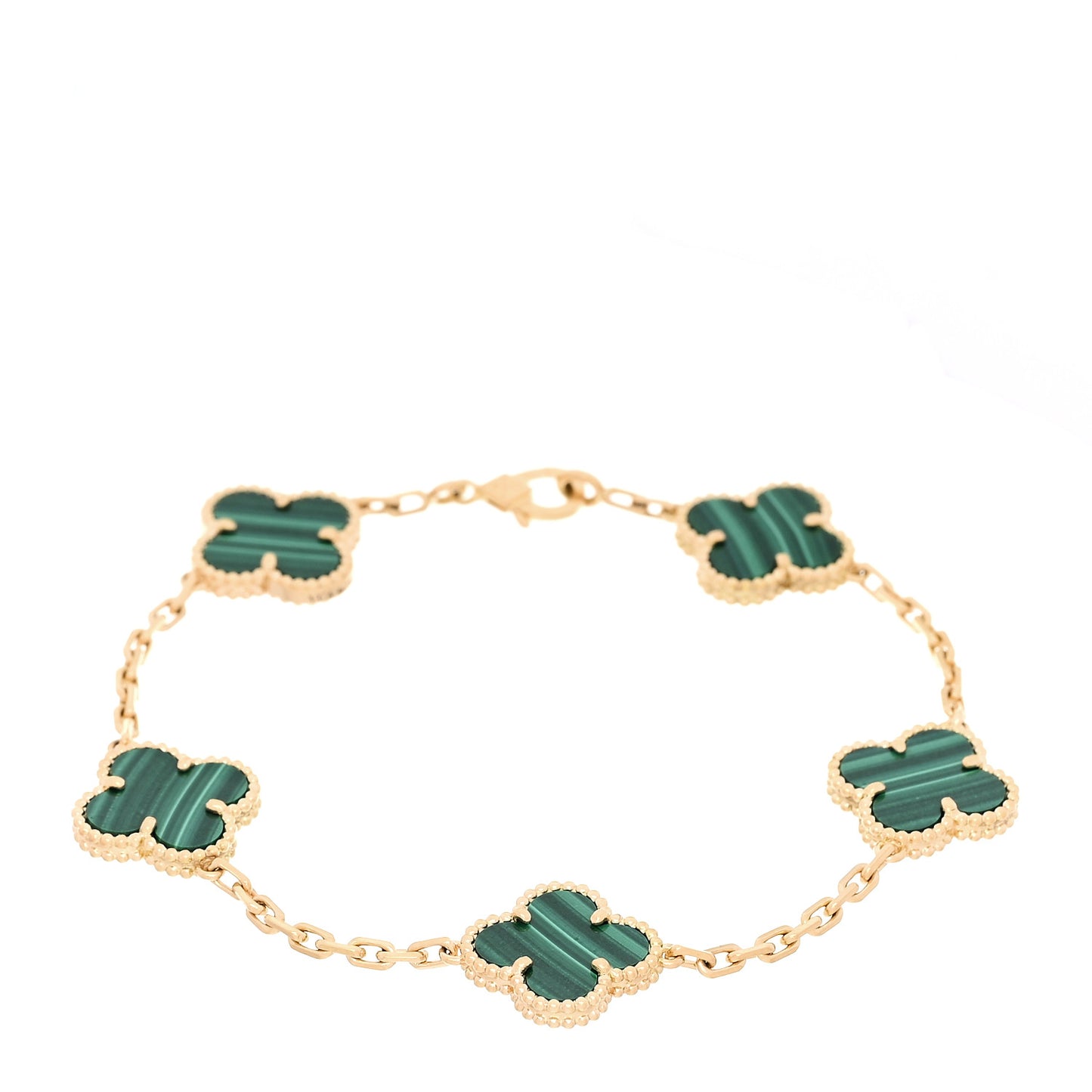 18K Yellow Gold Malachite 5 Motifs Vintage Alhambra Bracelet