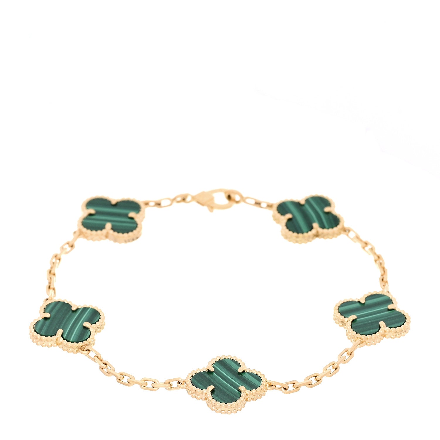 Van Cleef & Arpels 18K Yellow Gold Malachite 5 Motifs Vintage Alhambra Bracelet 1 of 7
