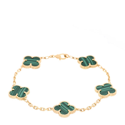 Van Cleef & Arpels 18K Yellow Gold Malachite 5 Motifs Vintage Alhambra Bracelet 1 of 7
