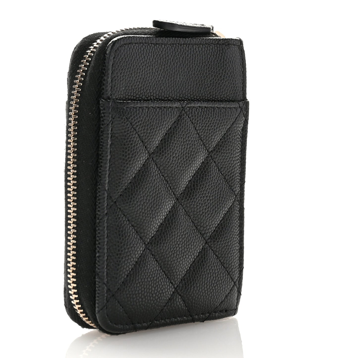 Caviar Quilted Zip Card Holder Black