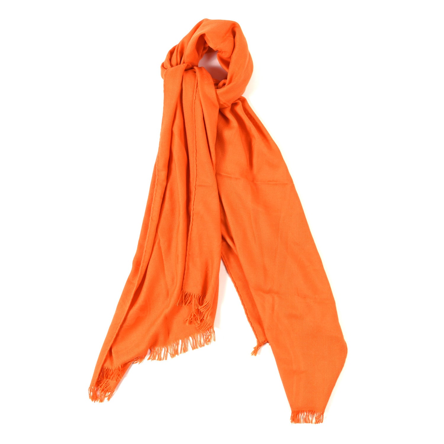Hermes Cashmere Silk Jacquard New Libris Scarf Orange Kumquat 1 of 3