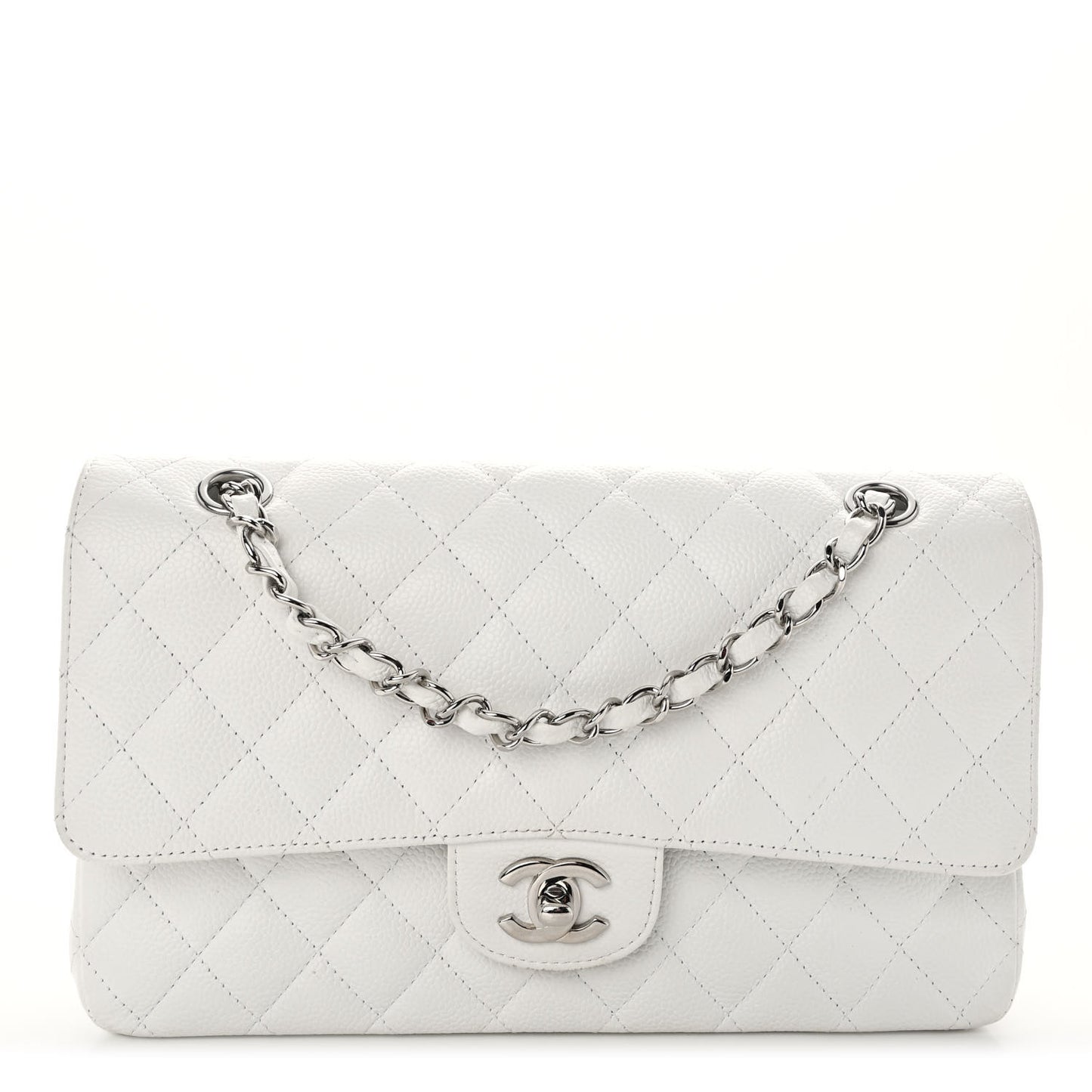 Caviar Quilted Medium Double Flap White