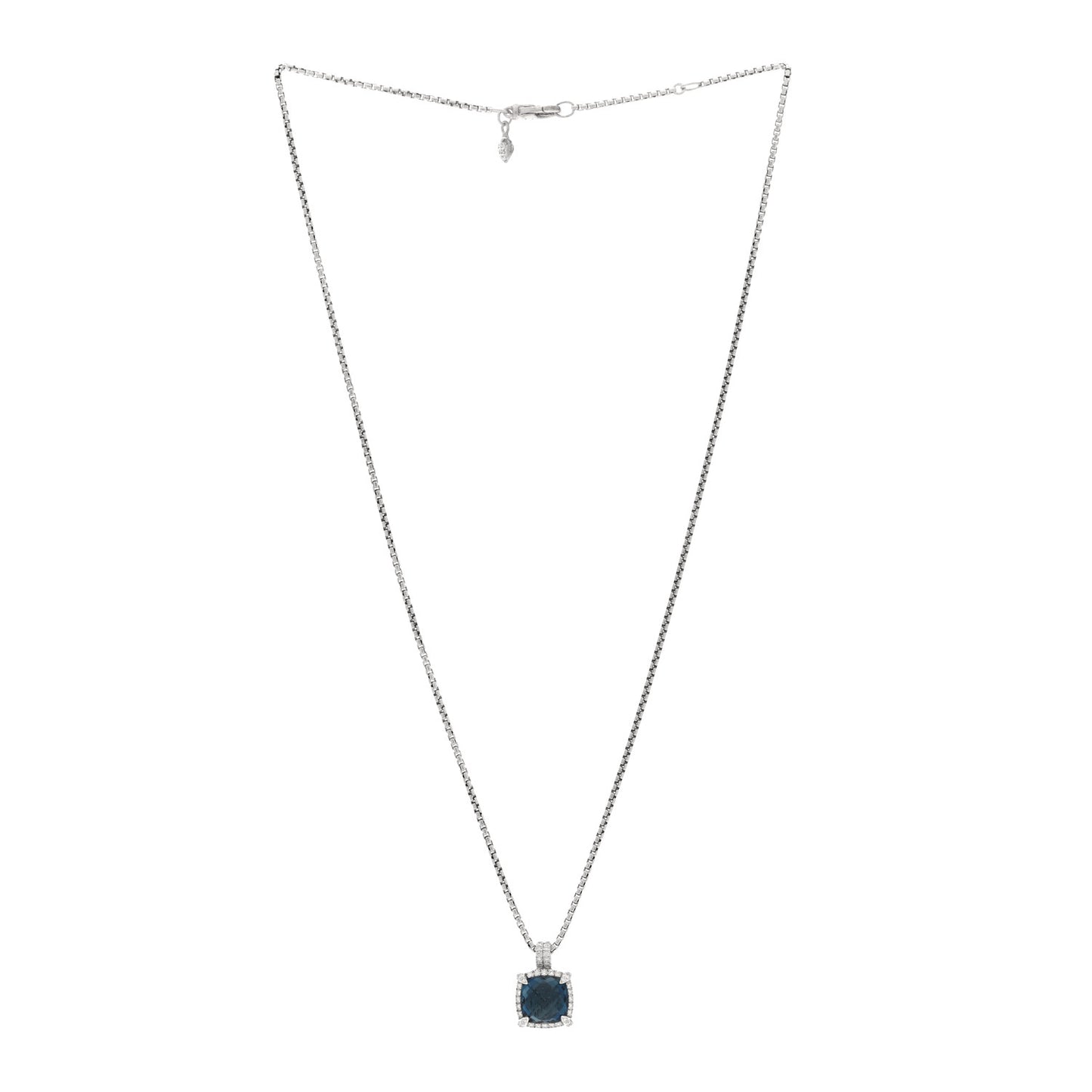 Sterling Silver Diamond Blue Topaz 9mm Chatelaine Pave Bezel Pendant Necklace