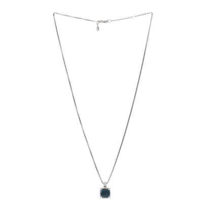 David Yurman Sterling Silver Diamond Blue Topaz 9mm Chatelaine Pave Bezel Pendant Necklace 3 of 4