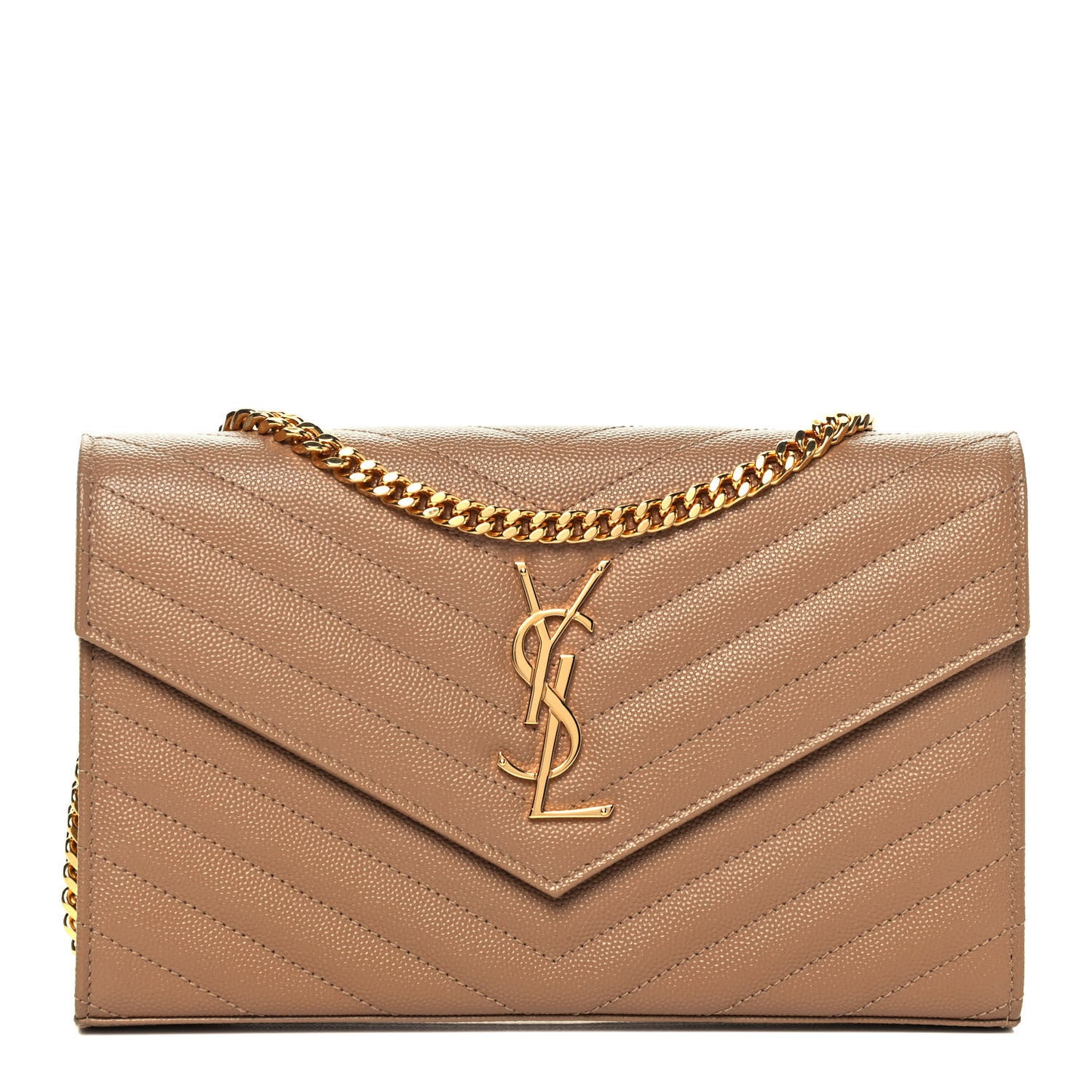 Grain De Poudre Matelasse Chevron Monogram Chain Wallet Deep Beige