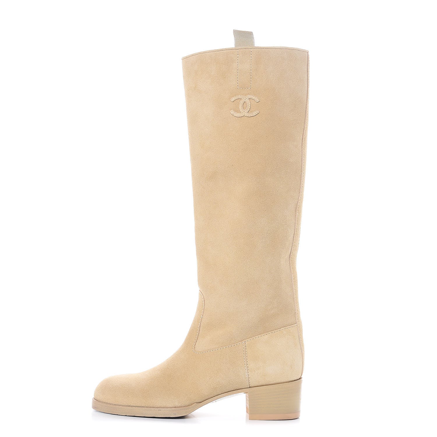 Chanel Suede Calfskin High Boots 39 Beige 1 of 9