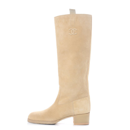 Chanel Suede Calfskin High Boots 39 Beige 1 of 9
