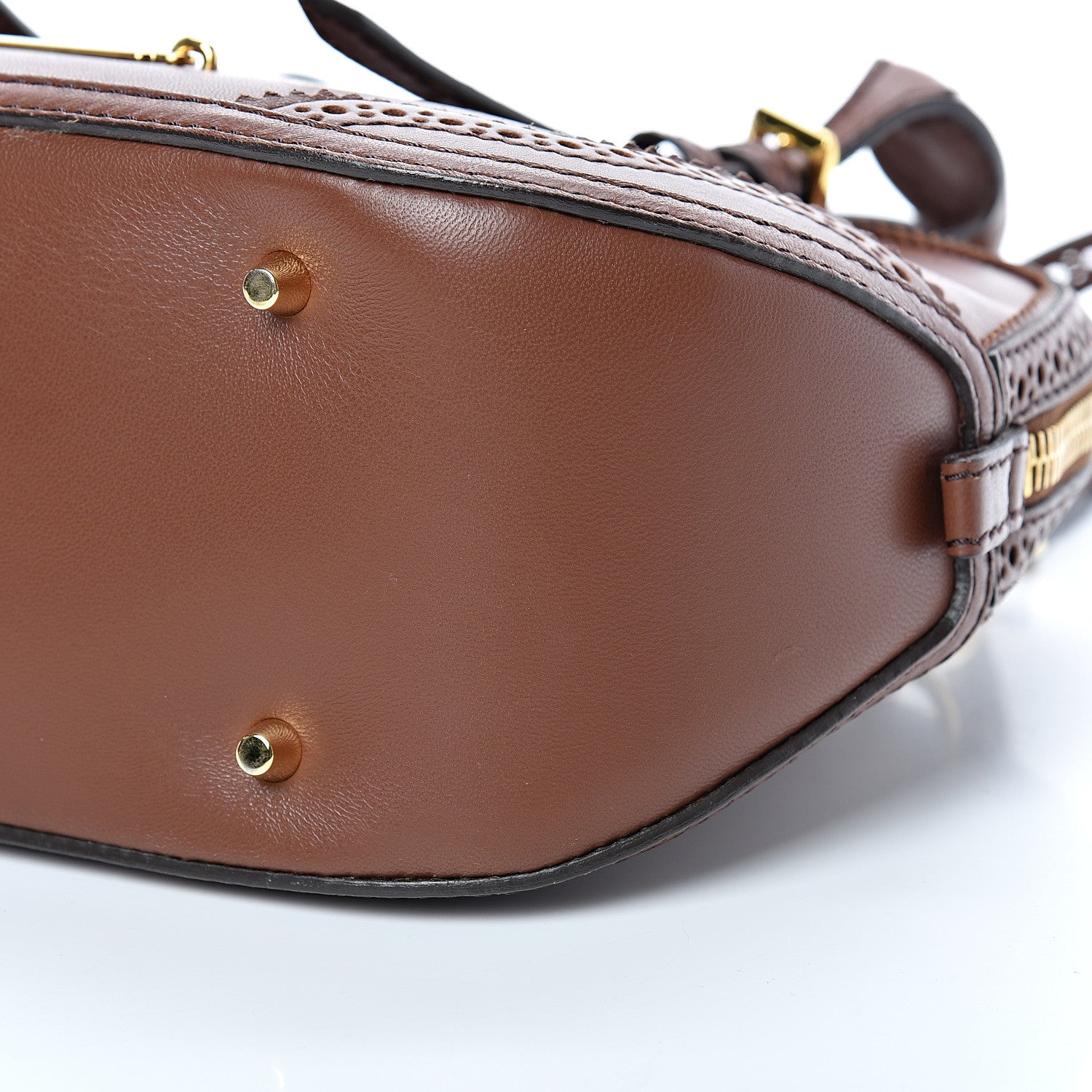 Burberry Bridle Calfskin Broguing Small Orchard Bowling Bag Dark Tan 10 of 13
